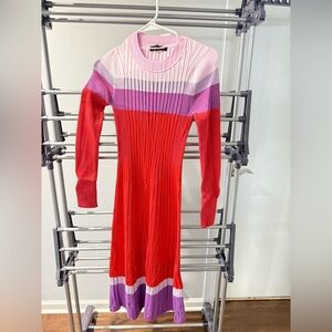 Banana Republic Colorblock Long Sleeve Dress - Red, Pink, Purple